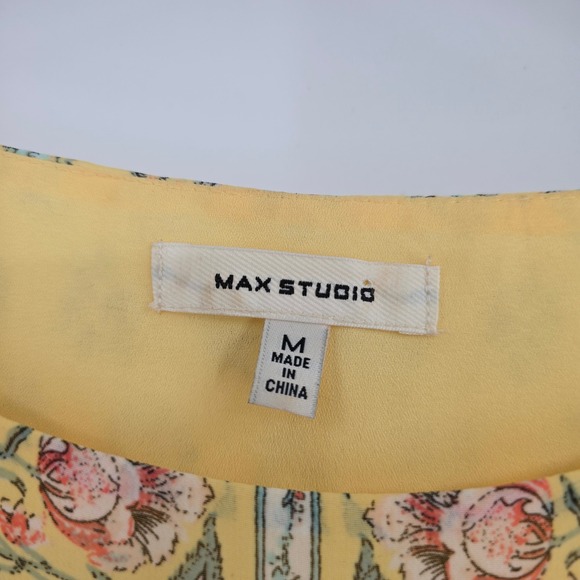 Max Studio Yellow Floral Ruffle Hem Sleeveless Shift Dress Womens Size Medium - Picture 4 of 9